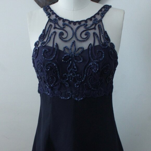1990's Blondie and Me Blue Chiffon Formalwear Evening Dress with Sparkle Mesh - Picture 1 of 6
